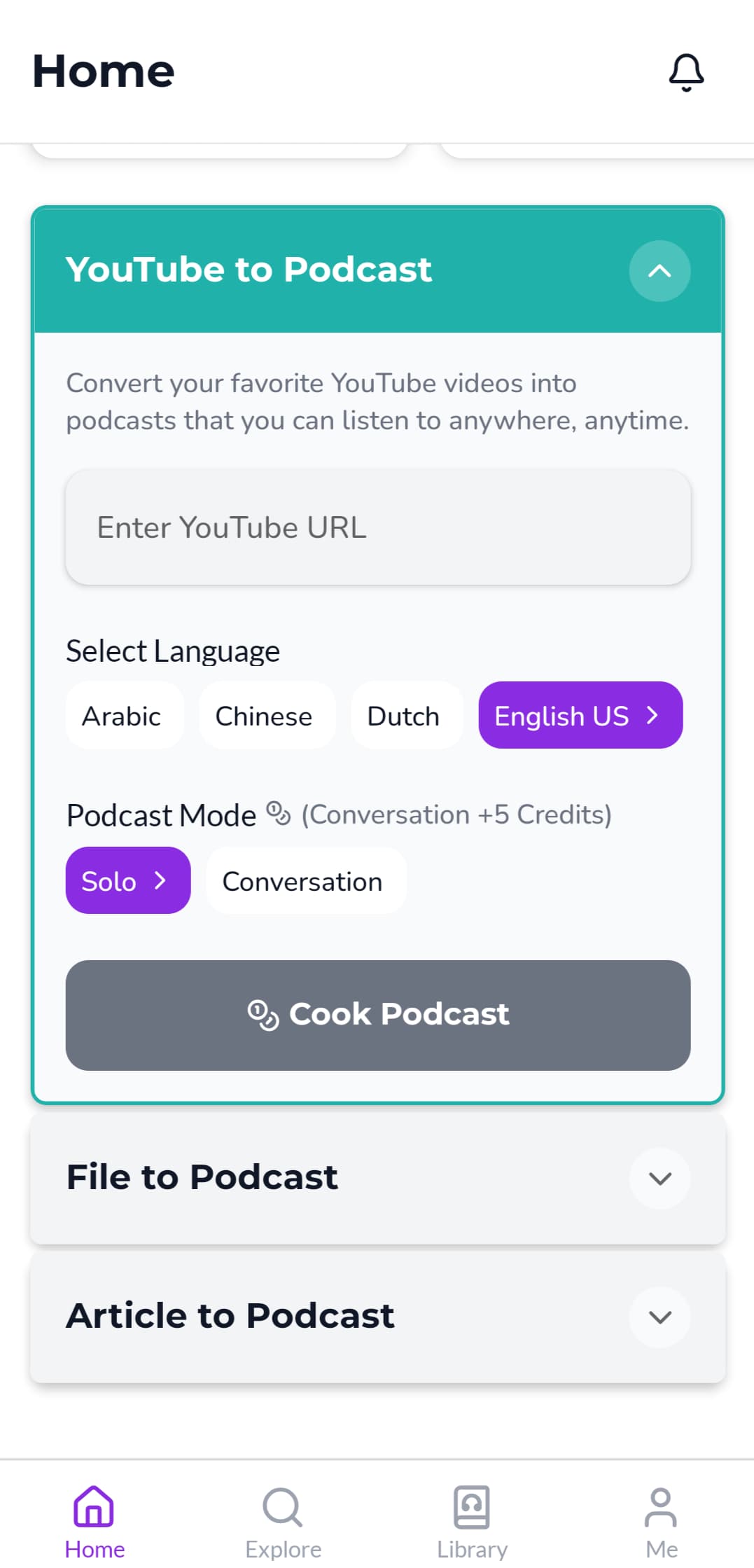 Podwist YouTube to podcast converter showing a converted video episode